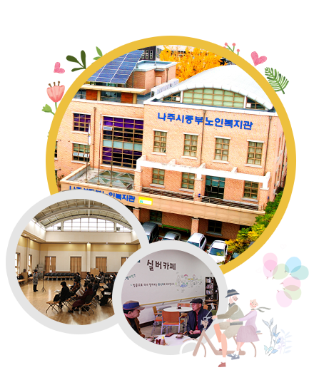 나주시 중부노익복지관 전경, 강당전경, 실버카페 전경
