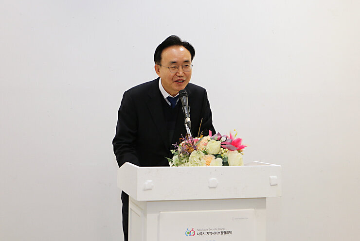 나주시 지역사회보장협의체 워크숍 나주시장의 축사모습  근접촬영