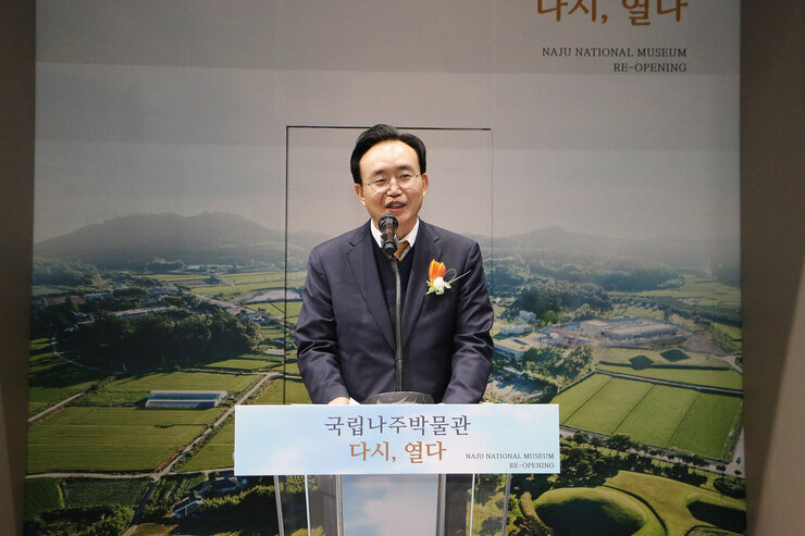 국립나주박물관 상설전시실 재개관 개막행사 나주시장의 축사 모습 근접촬영
