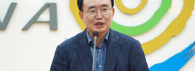 전국장애인체전 자원봉사자 기본교육 나주시장이 인사말을 하고 있는 모습 근접촬영